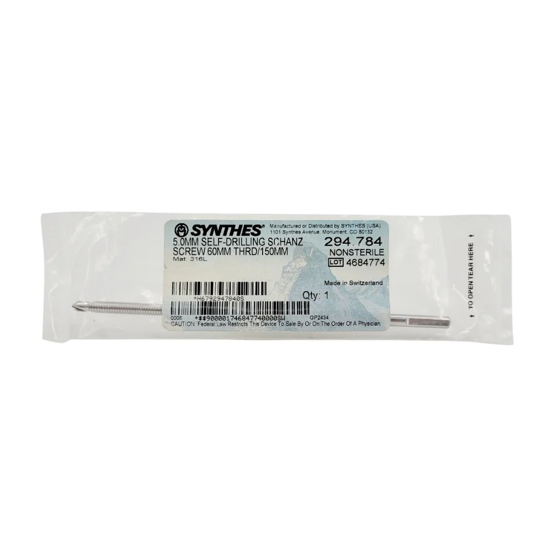 Synthes 294.784 5.0mm Self Drilling Schanz Screw 60mm Thread 150mm