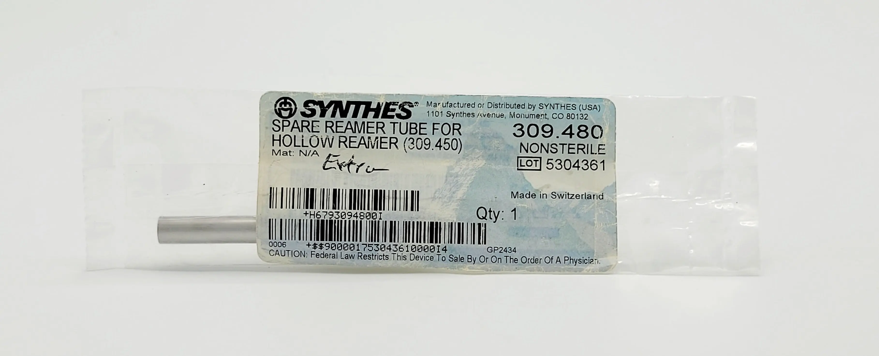 Synthes 309.480 Spare Reamer Tube for Hollow Reamer 309.450 - Image 2