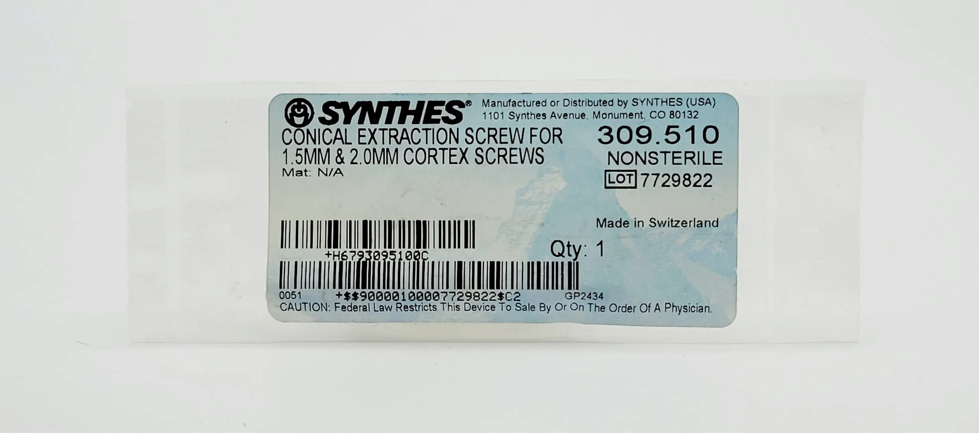 Synthes 309.510 Conical Extraction Screw for 1.5mm & 2.omm Cortex Screws - Image 2