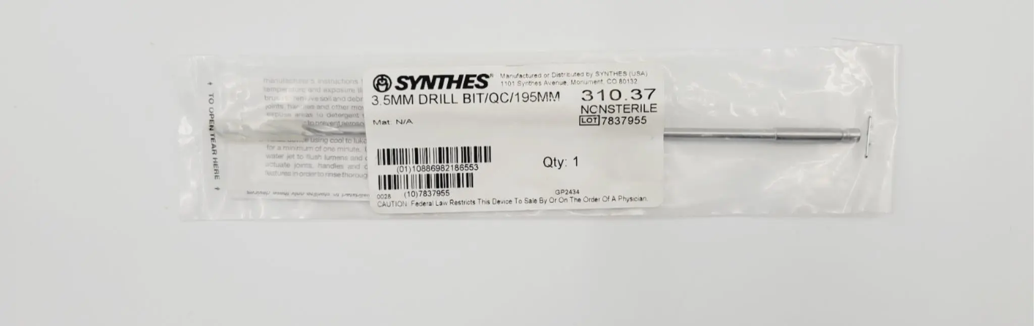 Synthes 310.37 Quick Connect Drill Bit 3.5mm Orthopedic 8" - Image 2