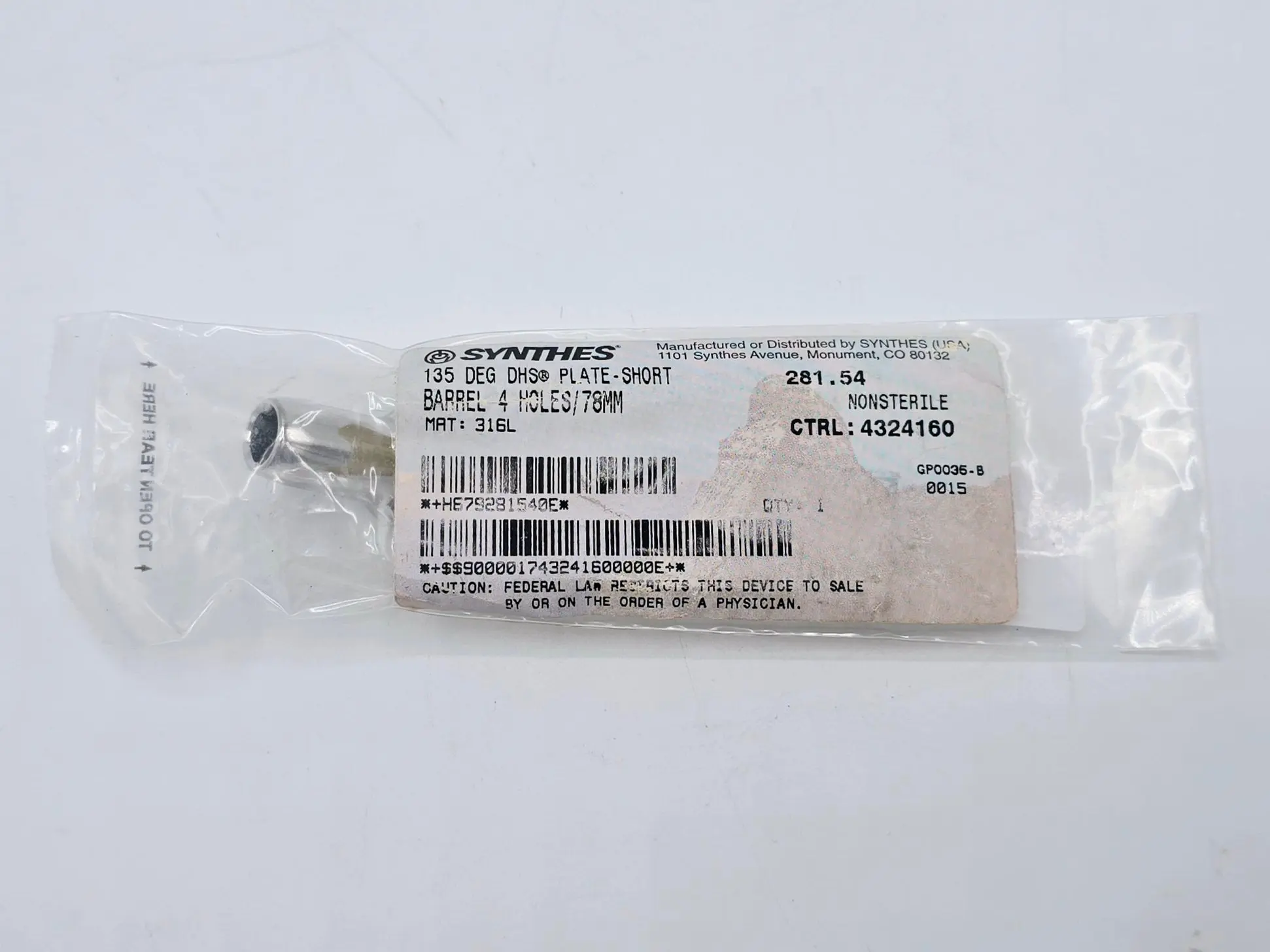 Synthes 281.54 135° DHS Plate-Short Barrel 4 Holes/78mm - Image 2