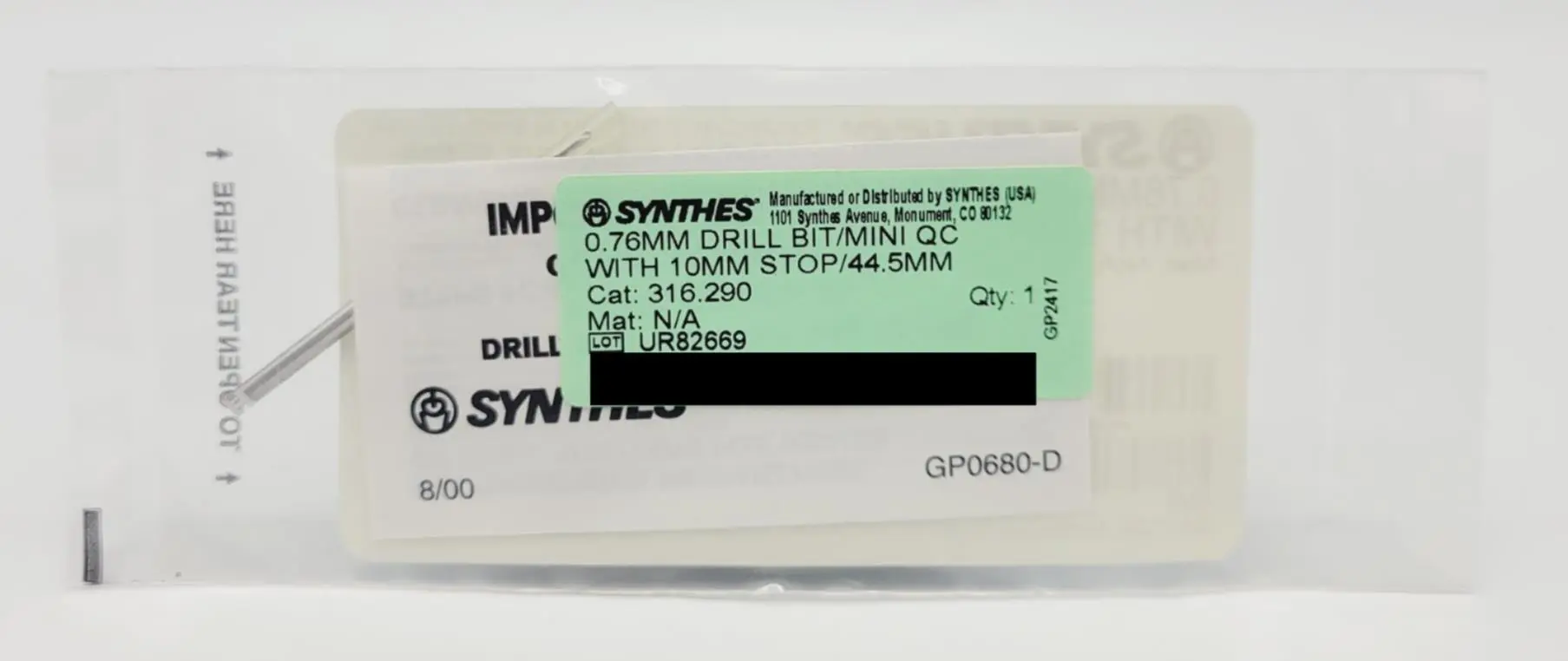 Synthes 316.290 Quick Connect Drill Bit 0.76mm w/ 10mm Stop Orthopedic 1-7/8" - Image 2