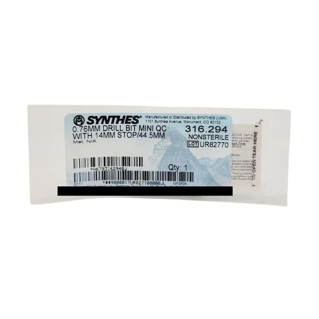 Synthes 316.294 Drill Bit Mini Quick Connect w/ 14mm Stop 44.5mm