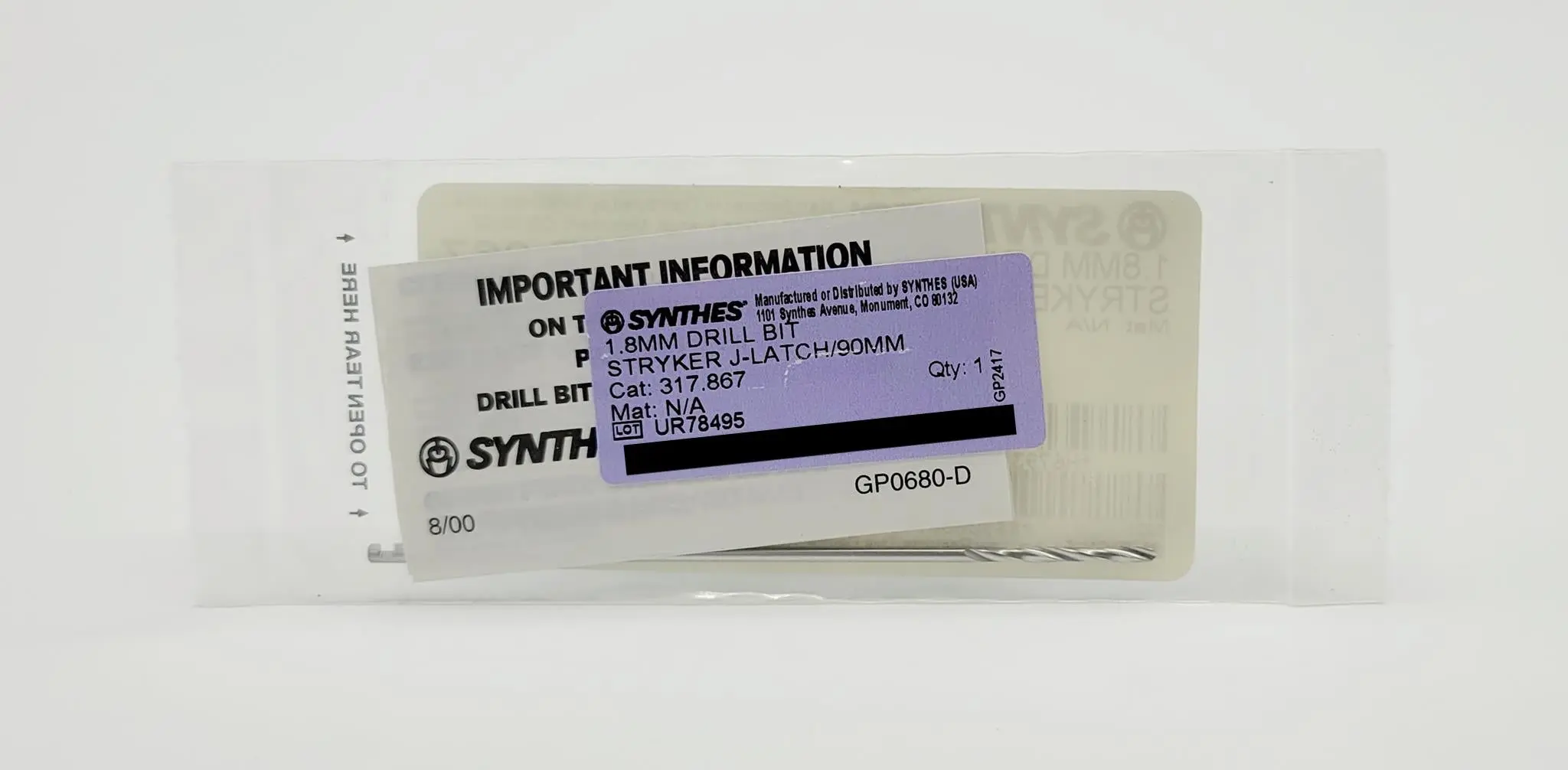 Synthes 317.867 Drill Bit 1.8mm Stryker J-Latch Orthopedic 3.5" - Image 2