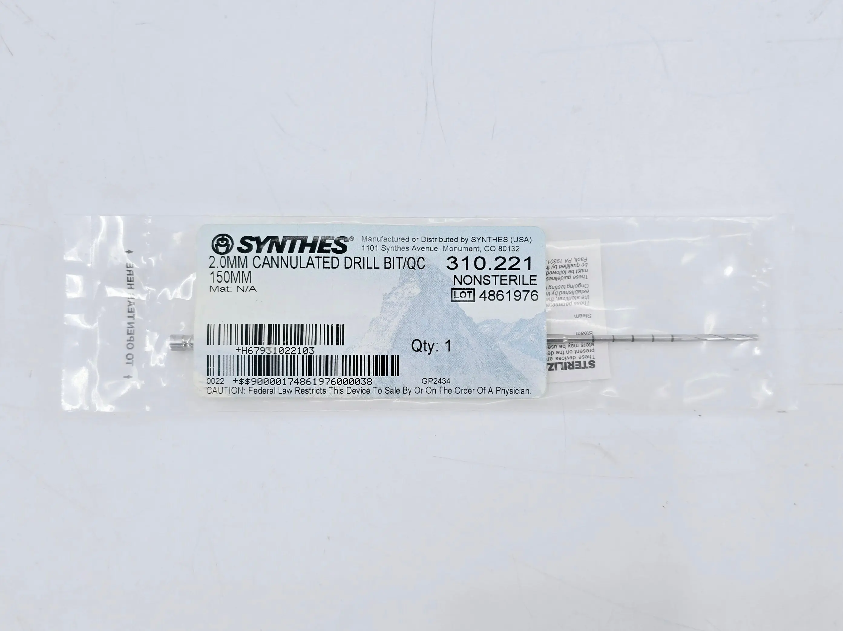 Synthes 310.221 2.0mm Cannulated Drill Bit QC 150mm - Image 2