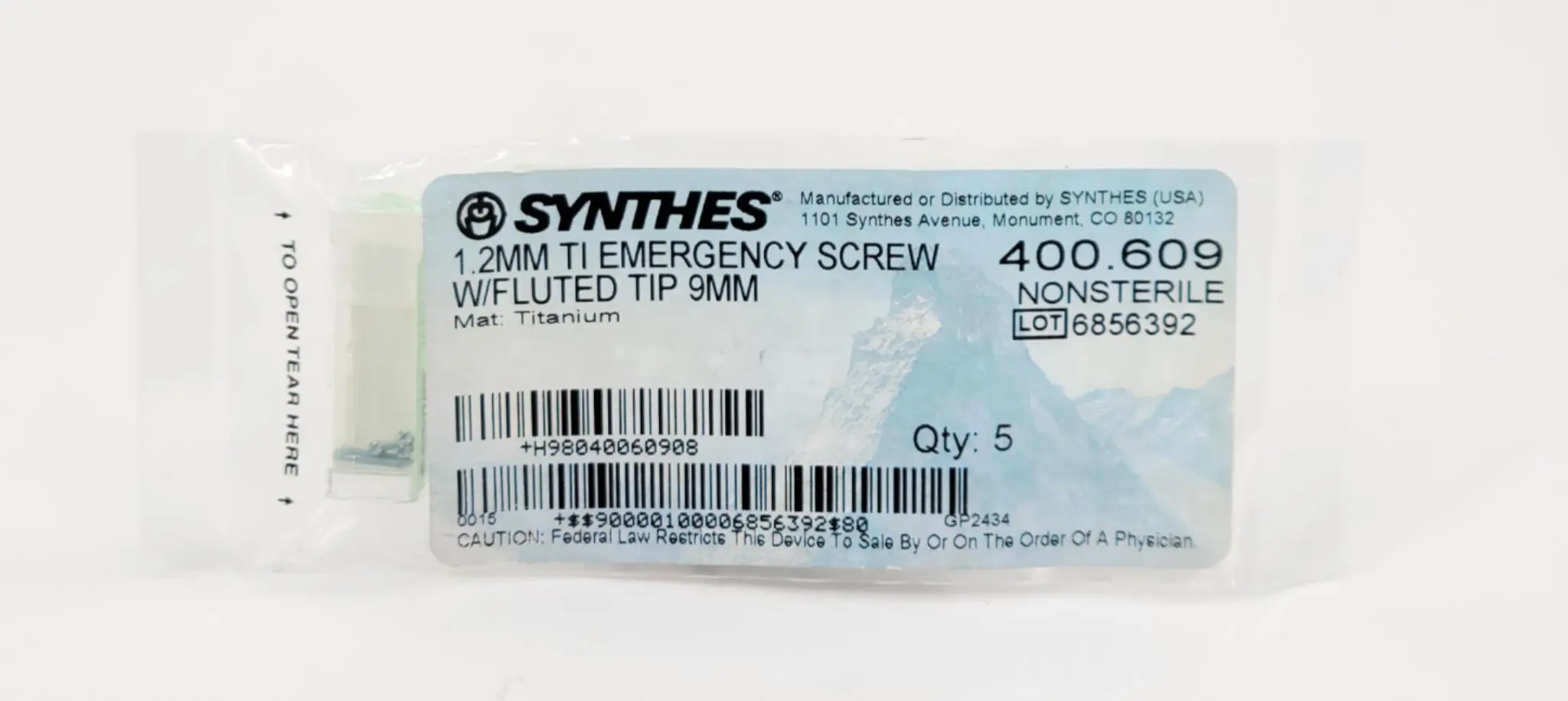 Synthes 400.609 1.2mm TI Emergency Screw w/Fluted Tip 9mm 5 PK - Image 3
