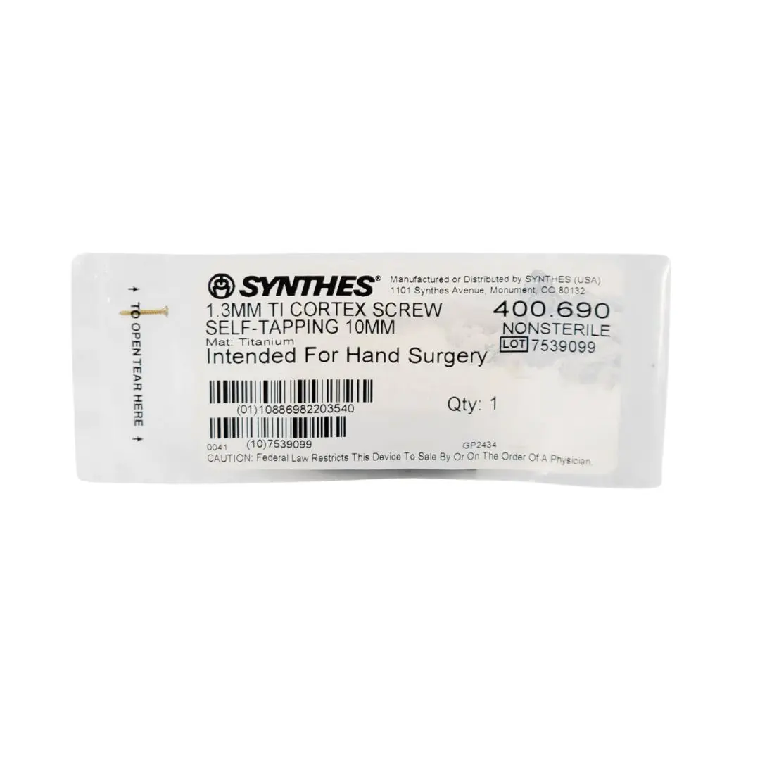 Synthes 400.690 1.3mm TI Cortex Screw Self-Tapping 10mm