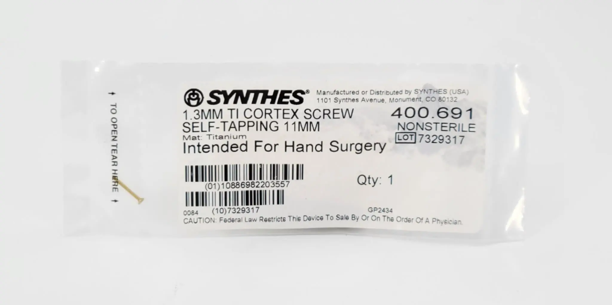 Synthes 400.691 1.3mm TI Cortex Screw Self-Tapping 11mm - Image 3
