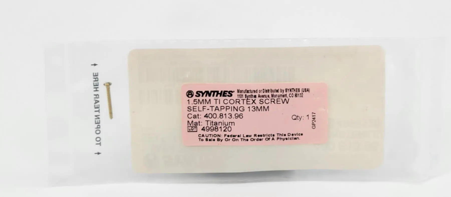 Synthes 400.813.96 1.5mm Cortex Screw Self-Taping 13mm - Image 2