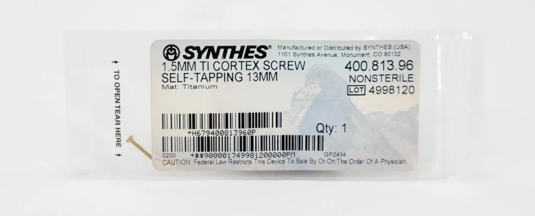 Synthes 400.813.96 1.5mm Cortex Screw Self-Taping 13mm - Image 3