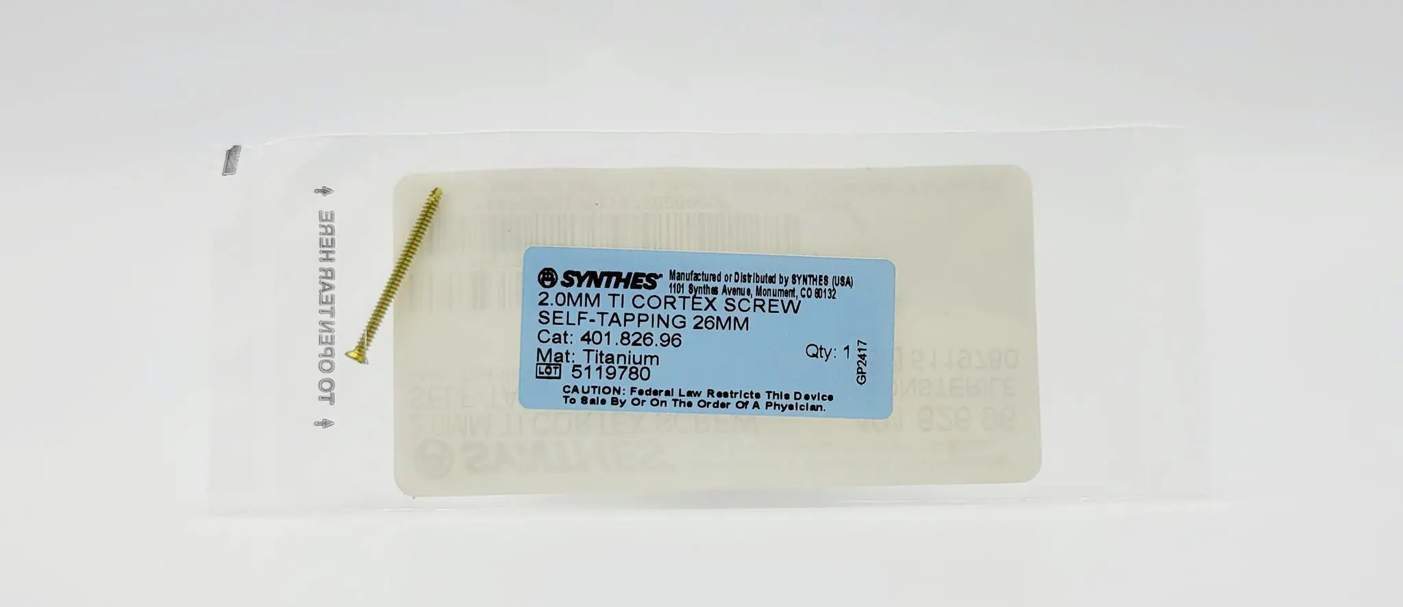 Synthes 400.824.96 1.5mm Ti Cortex Screw Self-Tapping 24mm - Image 3