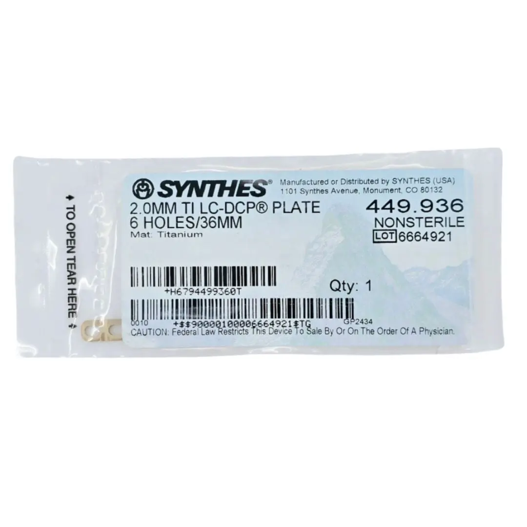 Synthes 449.936 2.0mm TI LC-DCP Plate 6 Holes/36mm