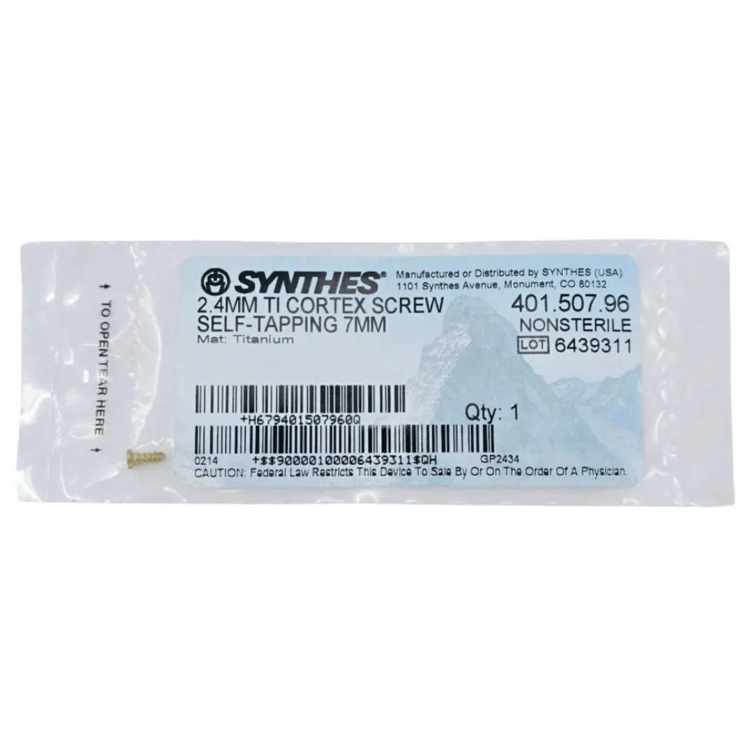 Synthes 401.507.96 2.4mm TI Cortex Screw Self-Tapping 7mm