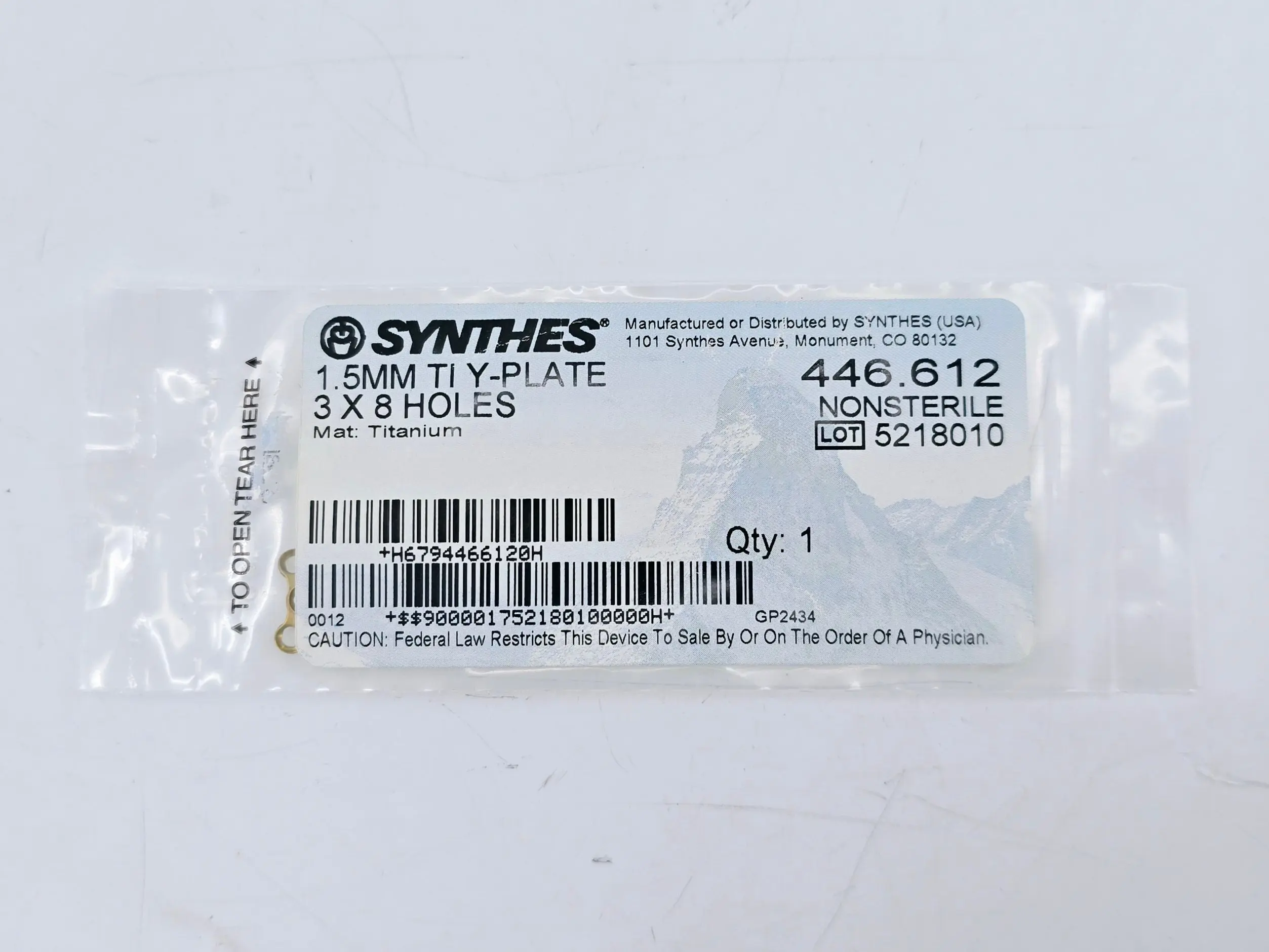 Synthes 446.612 1.5mm TI Y-Plate 3 X 8 Holes - Image 2