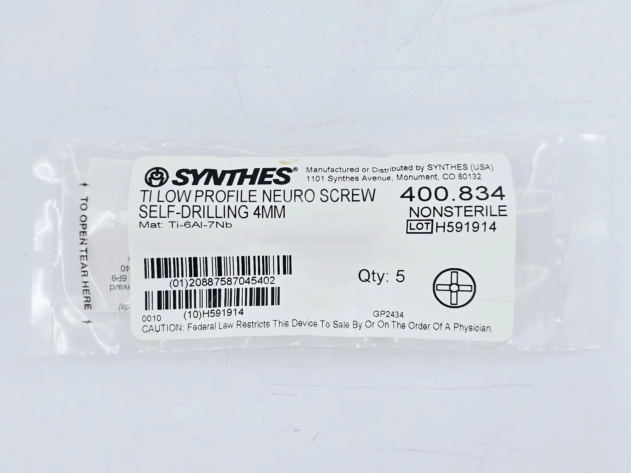 Synthes 400.834 TI Low Profile Neuro Screw Self-Drilling 4mm Pack of 5 - Image 2