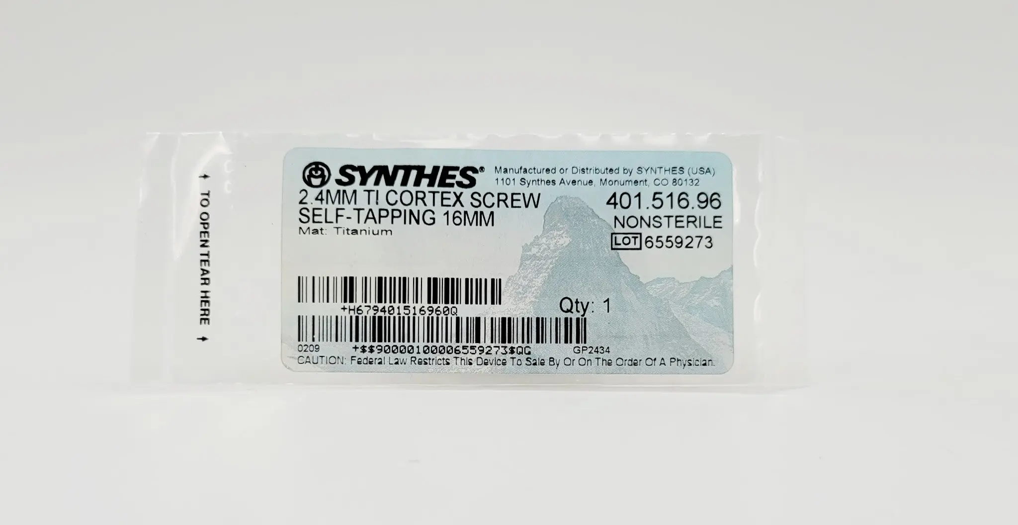 Synthes 401.516.96 2.4mm TI Cortex Screw Self-Taping 16mm - Image 2