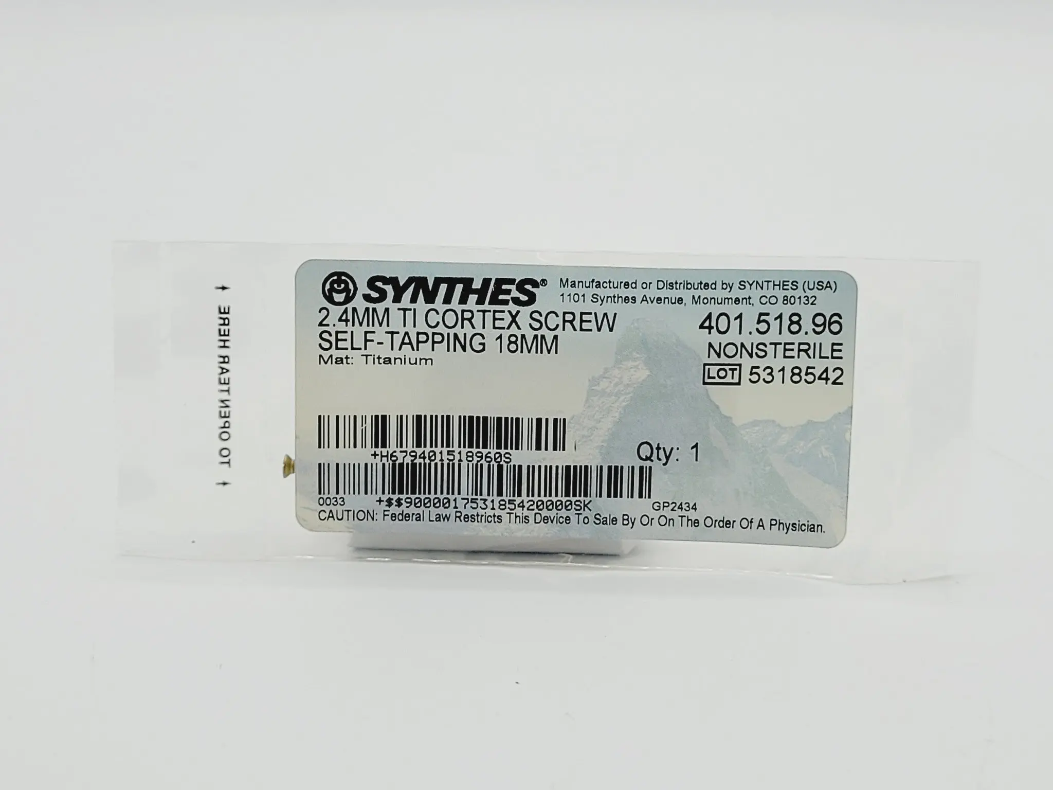 Synthes 401.518.96 2.4mm TI Cortex Screw Self-Tapping 18mm - Image 2