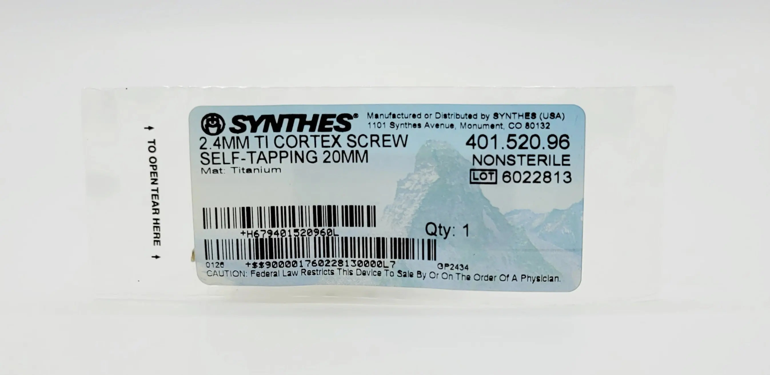 Synthes 401.520.96 2.4mm Ti Cortex Screw Self-Tapping 20mm Orthopedic Hardware - Image 2