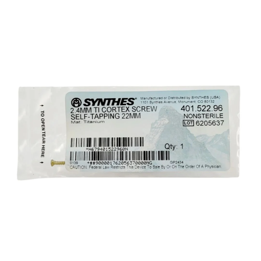 Synthes 401.522.96 2.4mm Ti cortex screw self-tapping 22mm orthopedic hardware