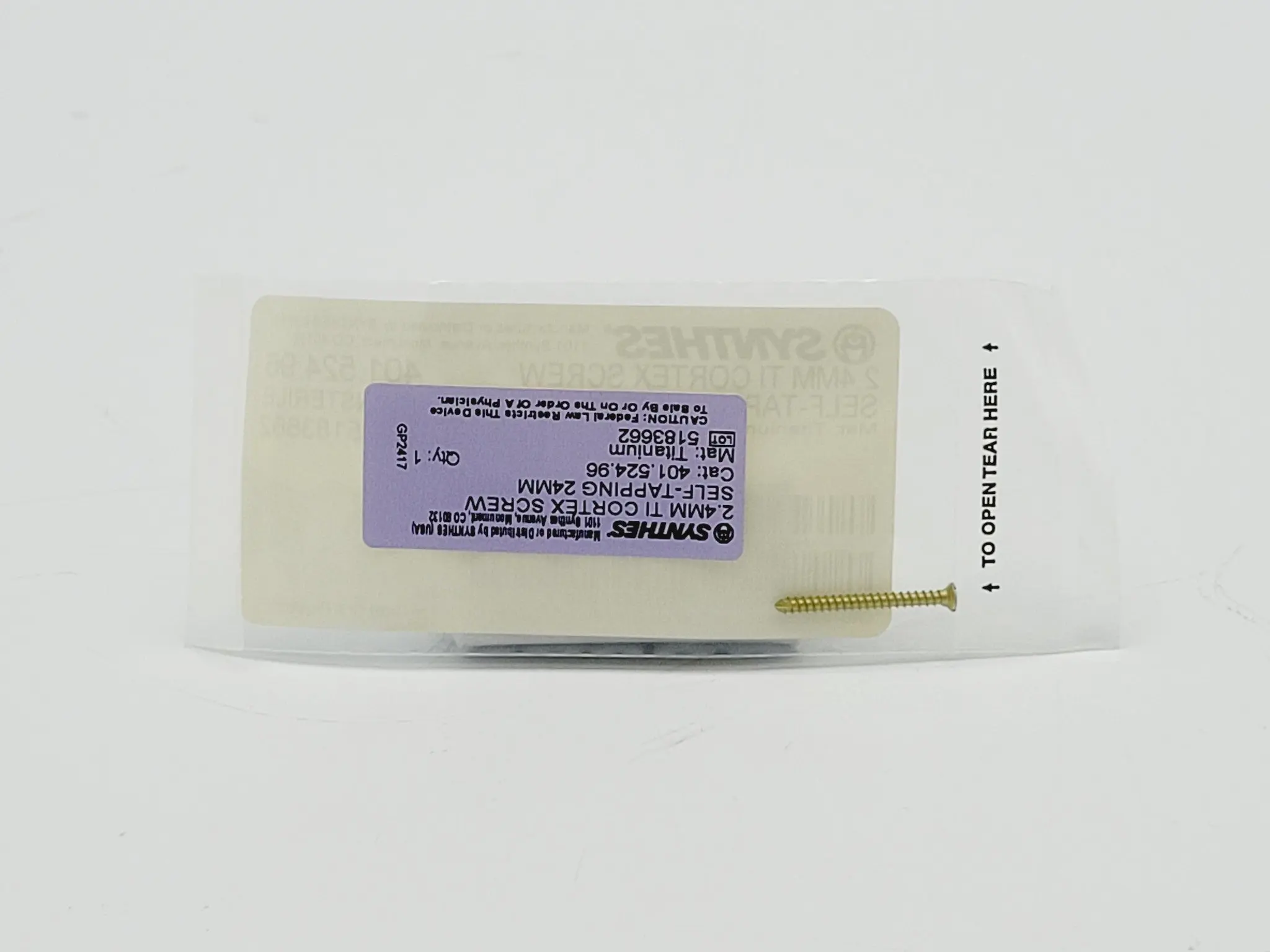 Synthes 401.524.96 2.4mm TI Cortex Screw Self-Taping 24mm - Image 3