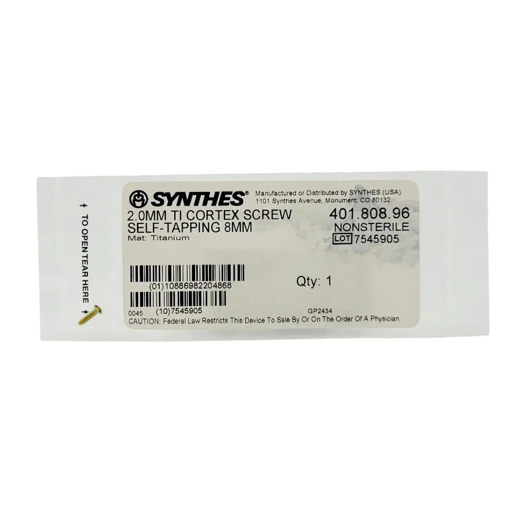 Synthes 401.808.96 2.0mm Ti Cortex Screw Self-Tapping 8mm Orthopedic Hardware