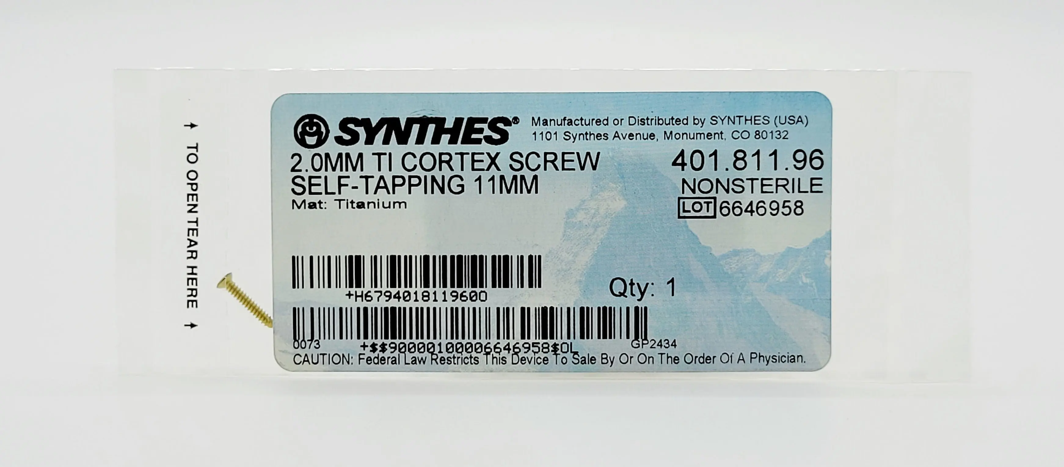 Synthes 401.811.96 2.0MM TI Cortex Screw Self Tapping 11MM - Image 2