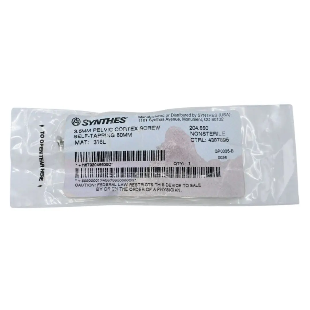 Synthes 204.660 3.5mm Pelvic Cortex Screw Self-Tapping 60mm
