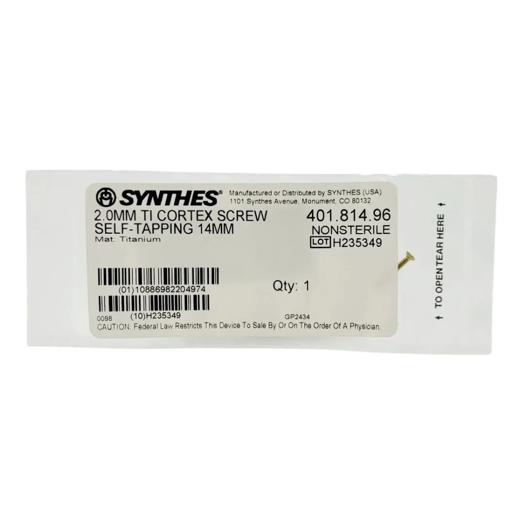 Synthes 401.814.96 2.0mm TI Cortex Screw Self Tapping 14mm