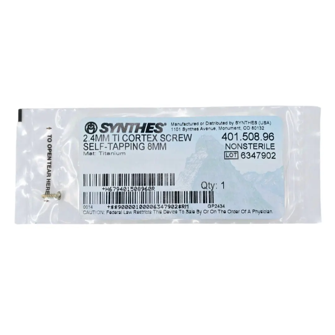 Synthes 401.508.96 2.4mm TI Cortex Screw Self-Tapping 8mm