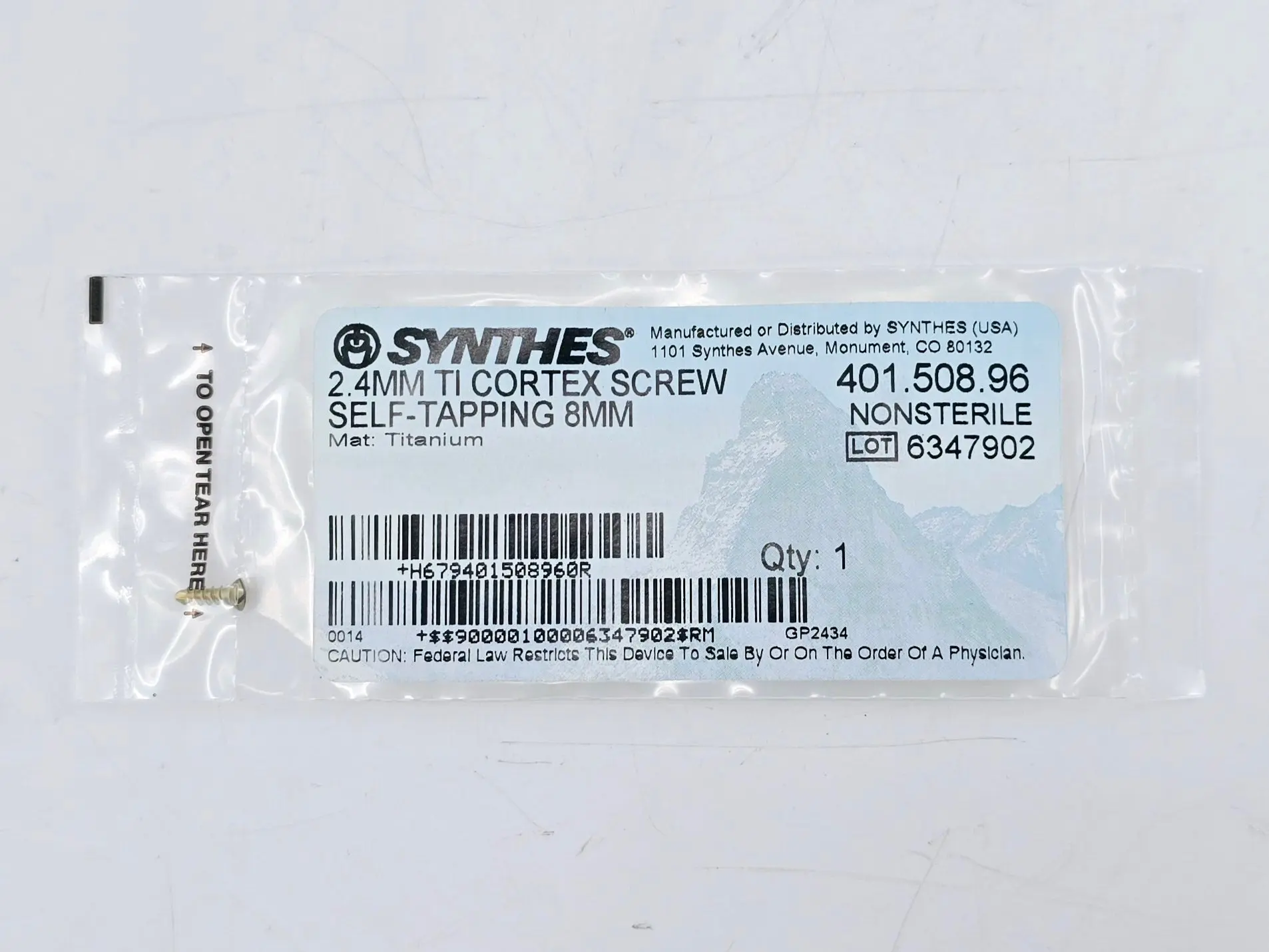 Synthes 401.508.96 2.4mm TI Cortex Screw Self-Tapping 8mm - Image 2