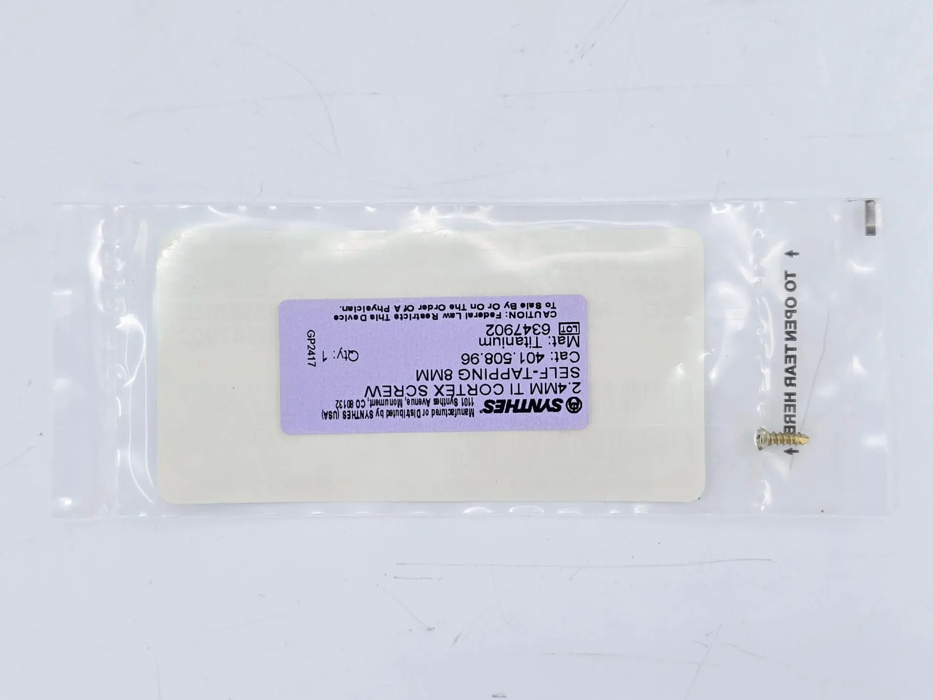 Synthes 401.508.96 2.4mm TI Cortex Screw Self-Tapping 8mm - Image 3