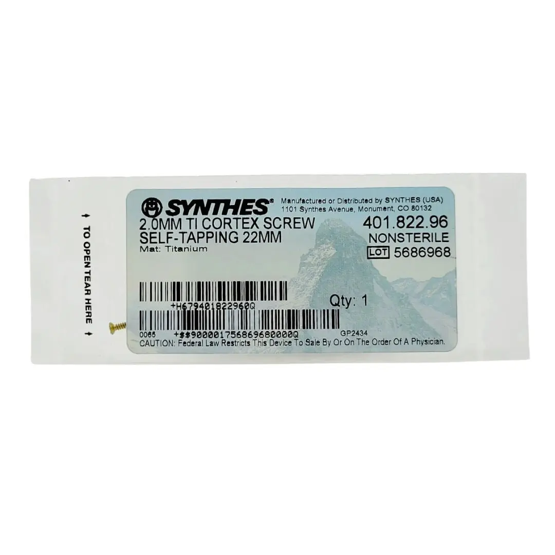 Synthes 401.822.96 2.0MM TI Cortex Screw Self Tapping 22MM