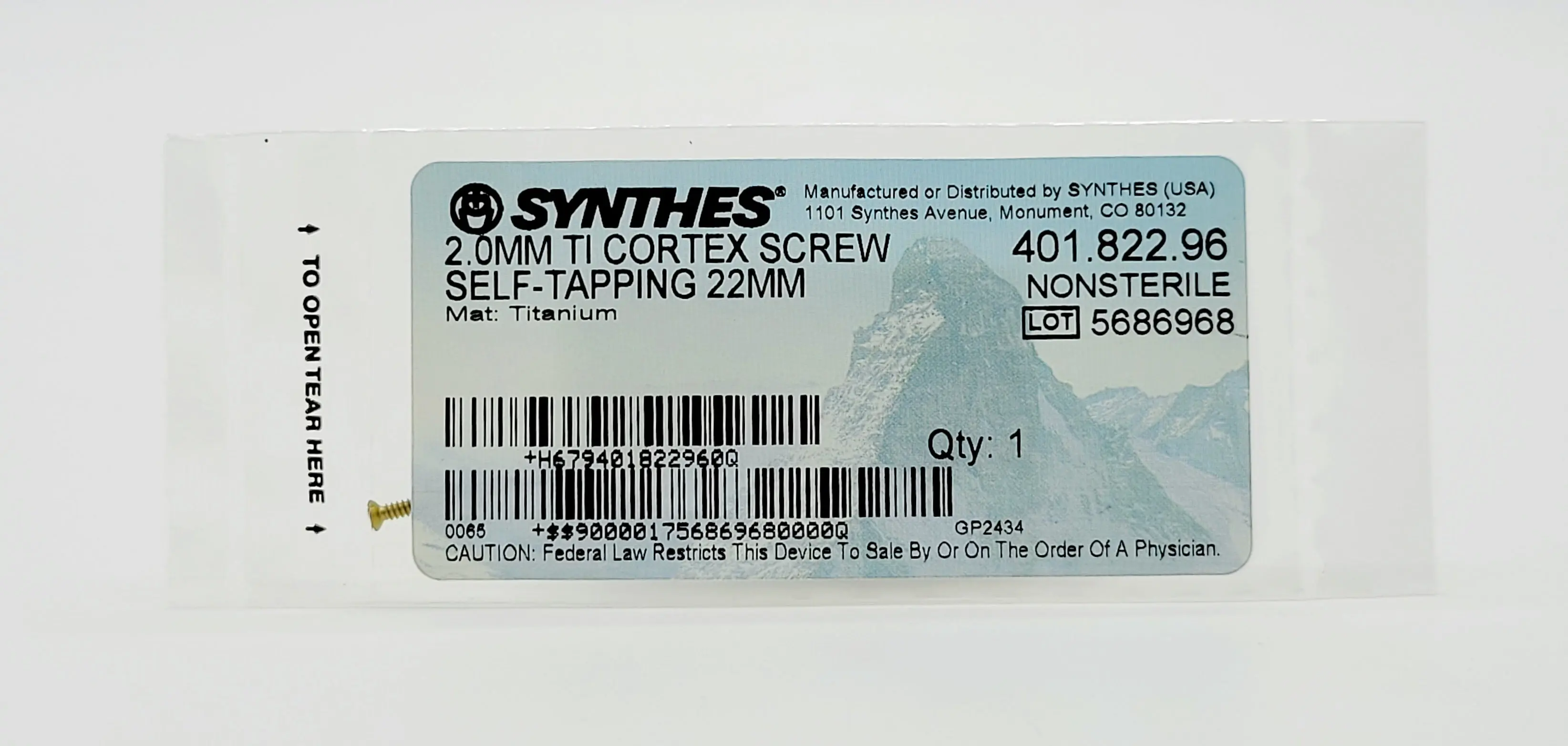 Synthes 401.822.96 2.0MM TI Cortex Screw Self Tapping 22MM - Image 2