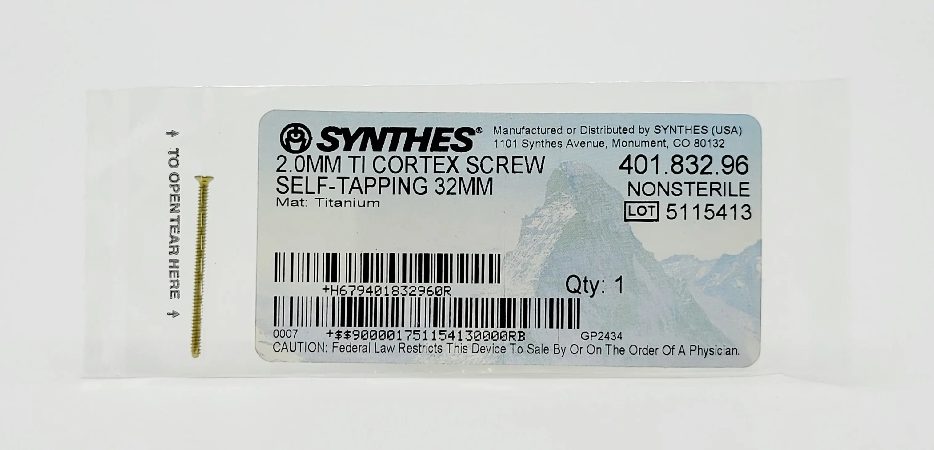 Synthes 401.832.96 2.0MM TI Cortex Screw Self Tapping 32MM - Image 2
