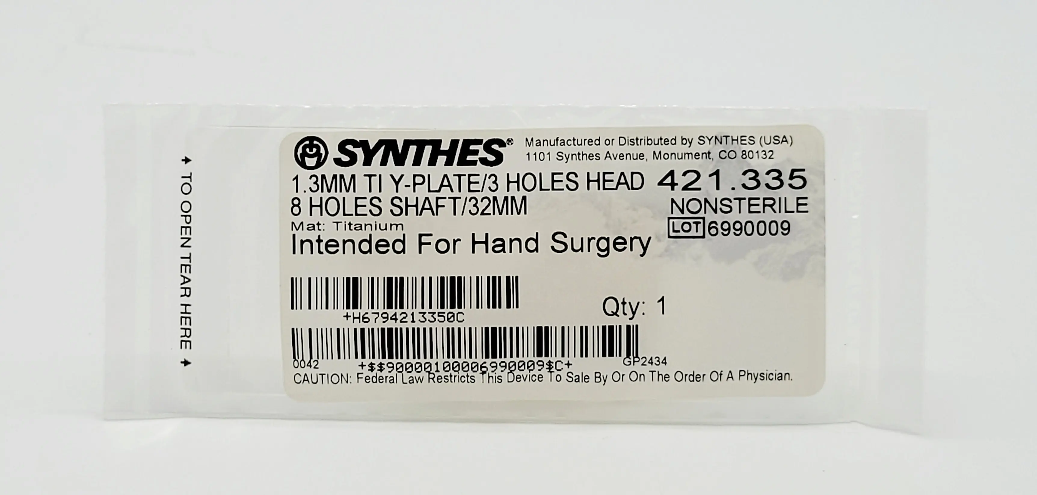Synthes 421.335 1.3mm titanium Y-plate 3-hole head 8-hole shaft 32mm orthopedic hardware - Image 2