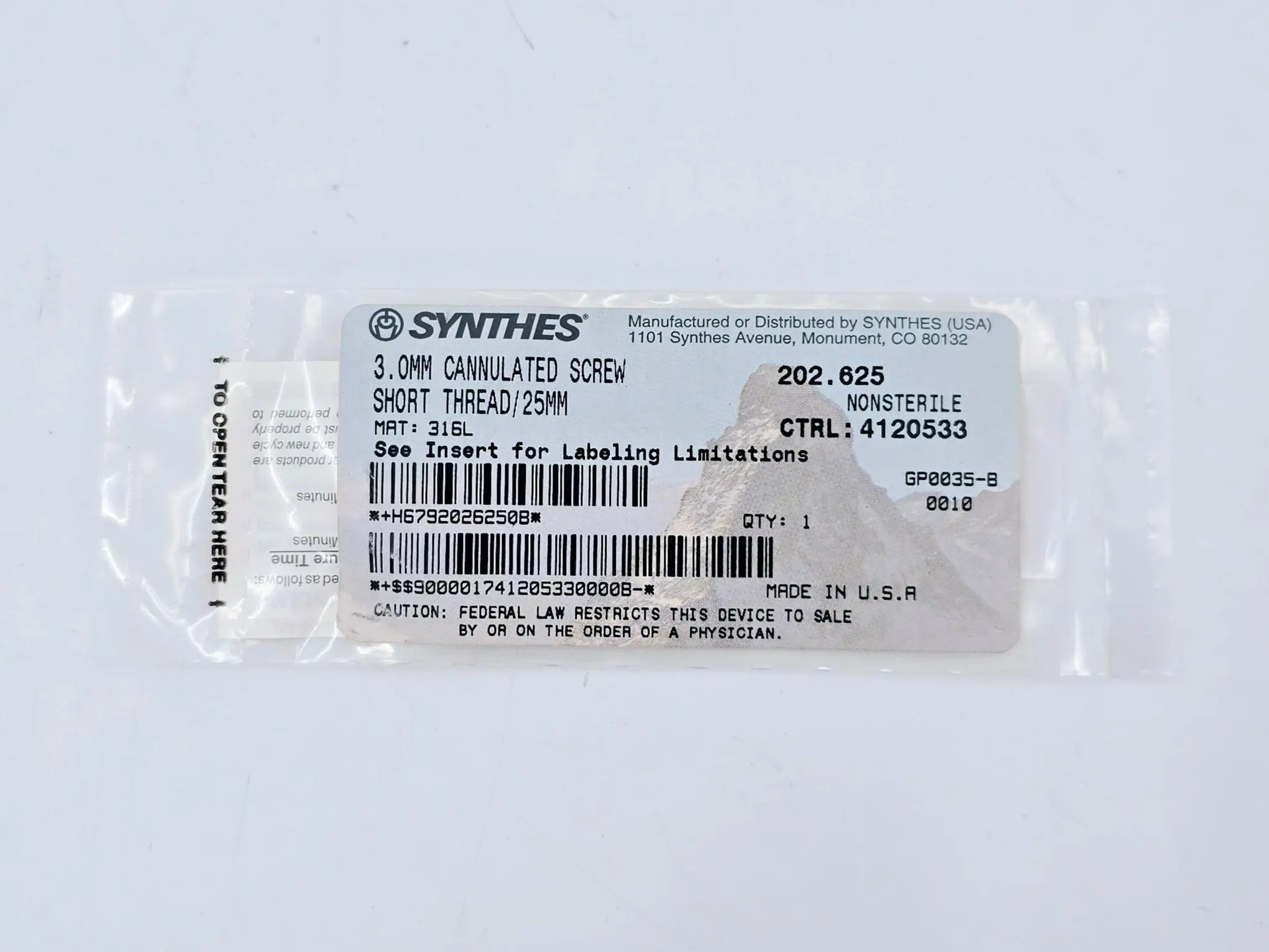 Synthes 202.625 3.0mm Cannulated Screw Short Thread 25mm - Image 2