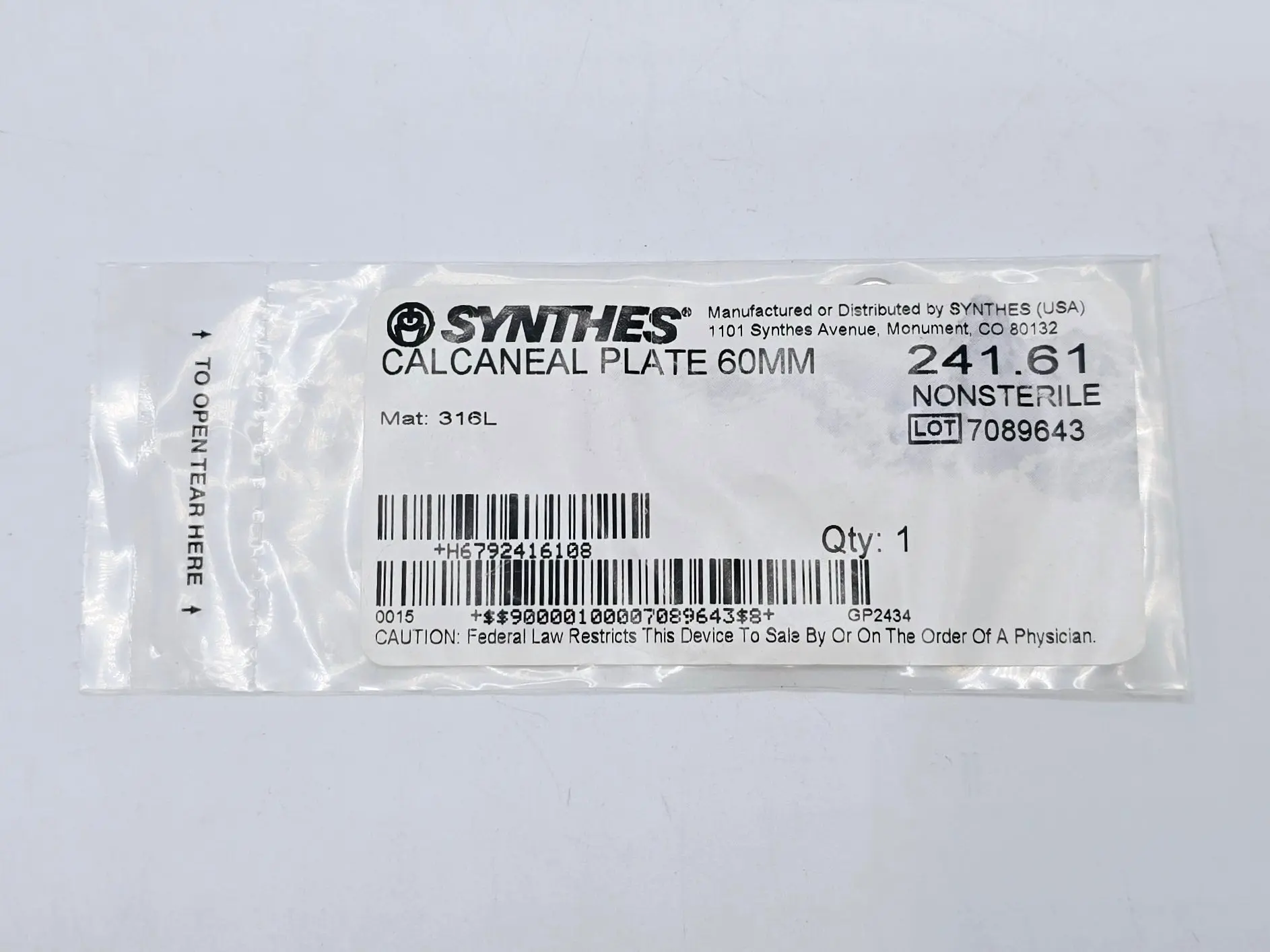 Synthes 241.61 Calcaneal Plate 60mm - Image 2