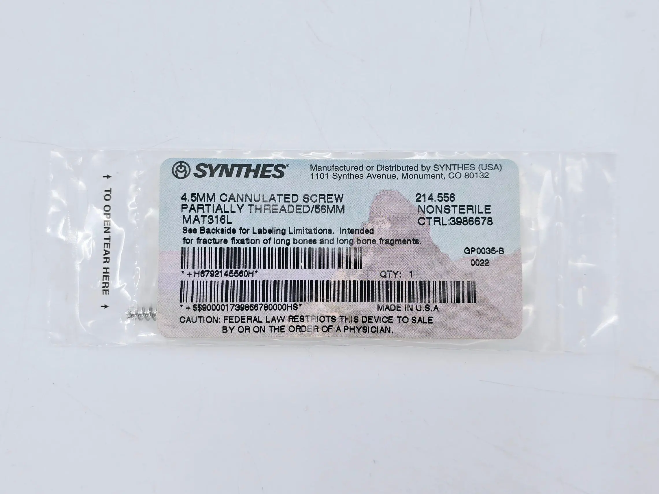 Synthes 214.556 4.5mm Cannulated Screw Partially Threaded 56mm - Image 2