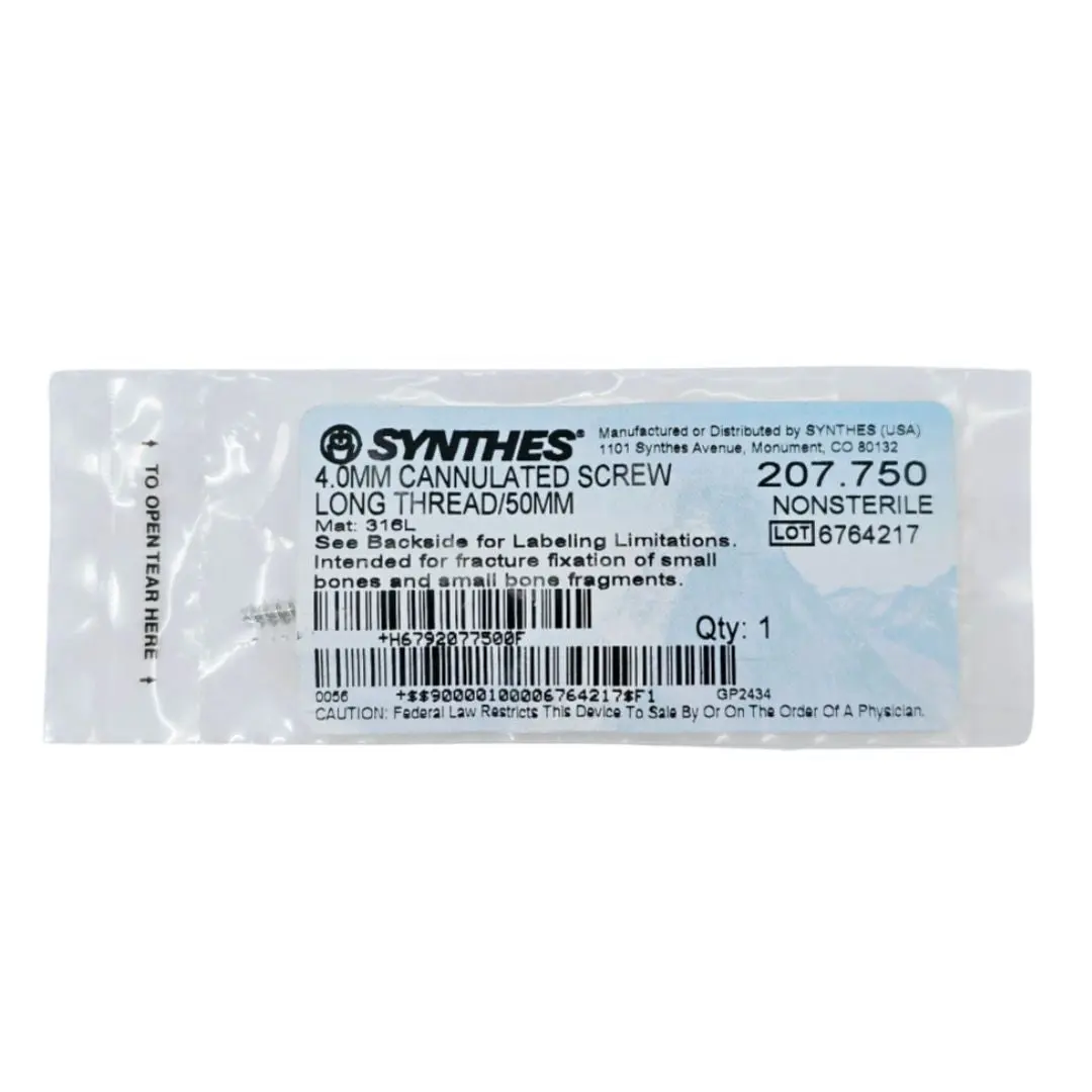 Synthes 207.750 4.0mm Cannulated Screw Long Thread 50mm