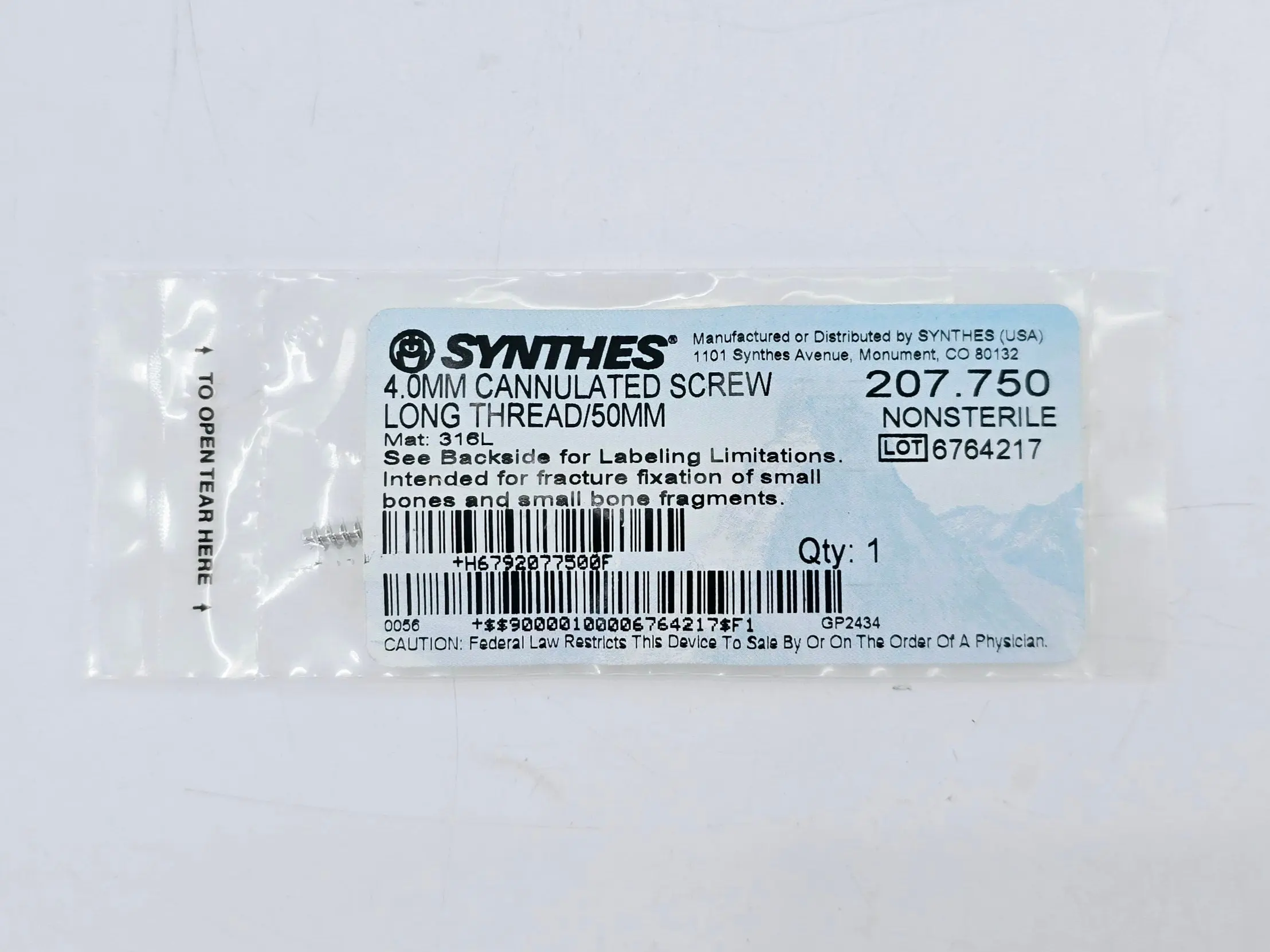 Synthes 207.750 4.0mm Cannulated Screw Long Thread 50mm - Image 2