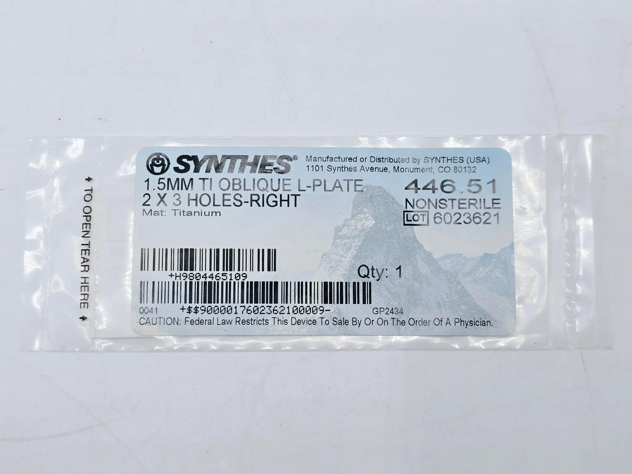 Synthes 446.51 1.5mm TI Oblique L-Plate 2 x 3 Holes-Right - Image 2