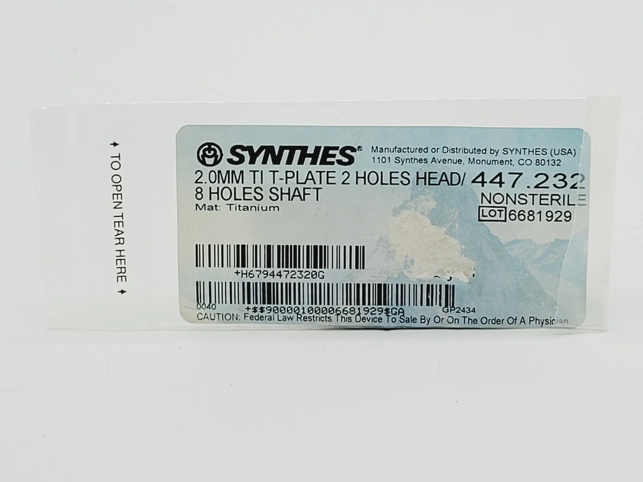 Synthes 447.232 2.0mm TI T-Plate 2 Holes Head/ 8 Holes Shaft - Image 2