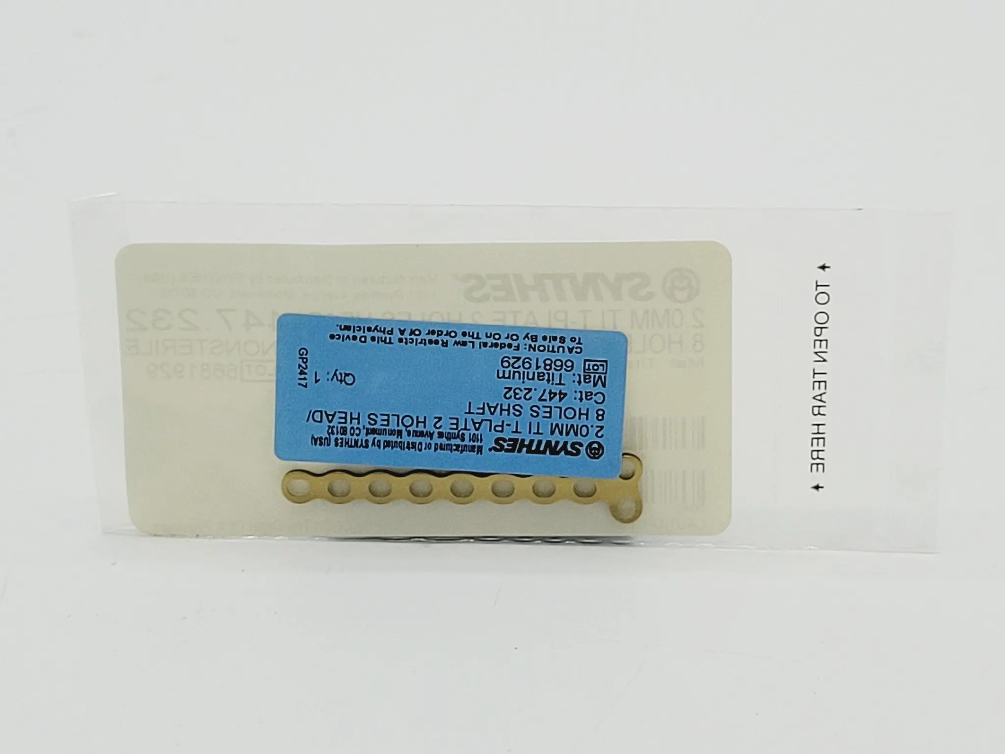 Synthes 447.232 2.0mm TI T-Plate 2 Holes Head/ 8 Holes Shaft - Image 3