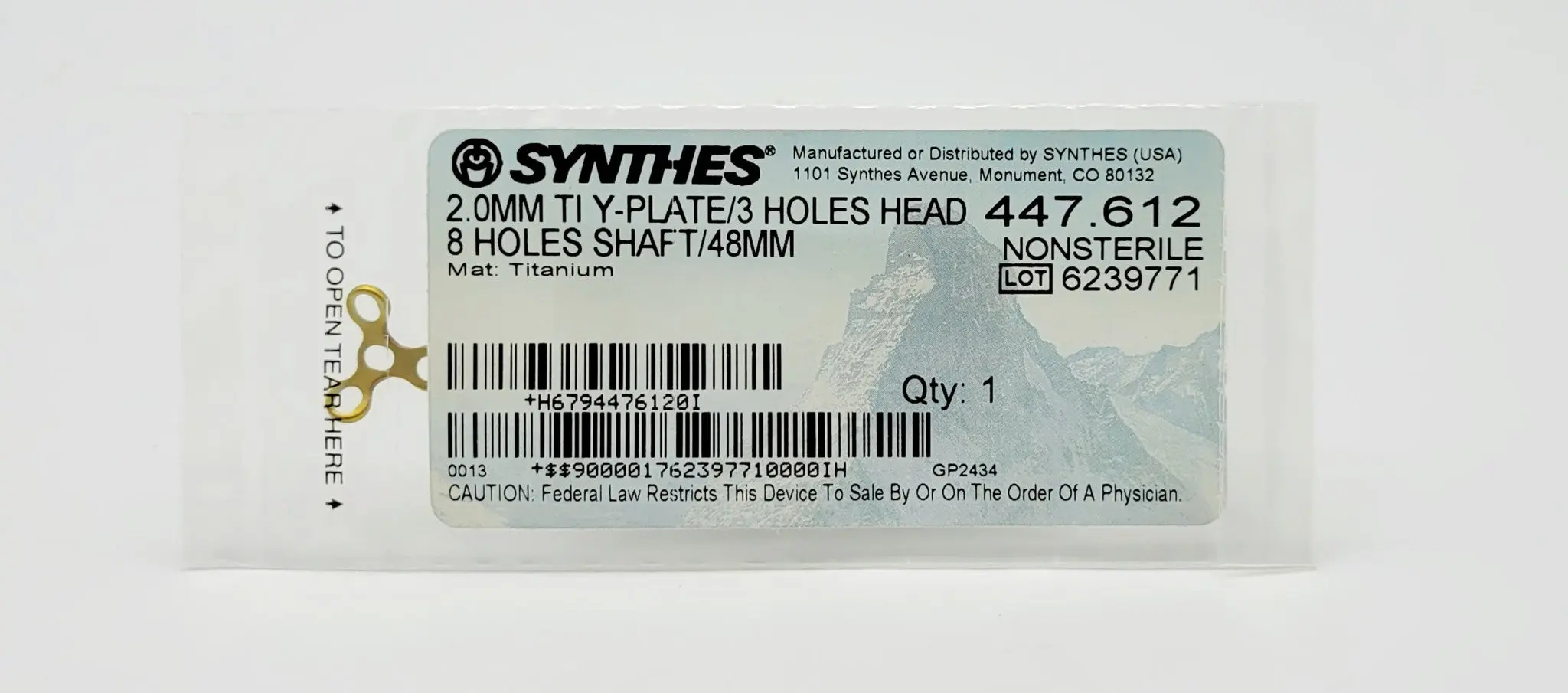 Synthes 447.612 2.0mm TI Y-Plate 3 Holes Head 8 Holes Shaft 48mm - Image 2