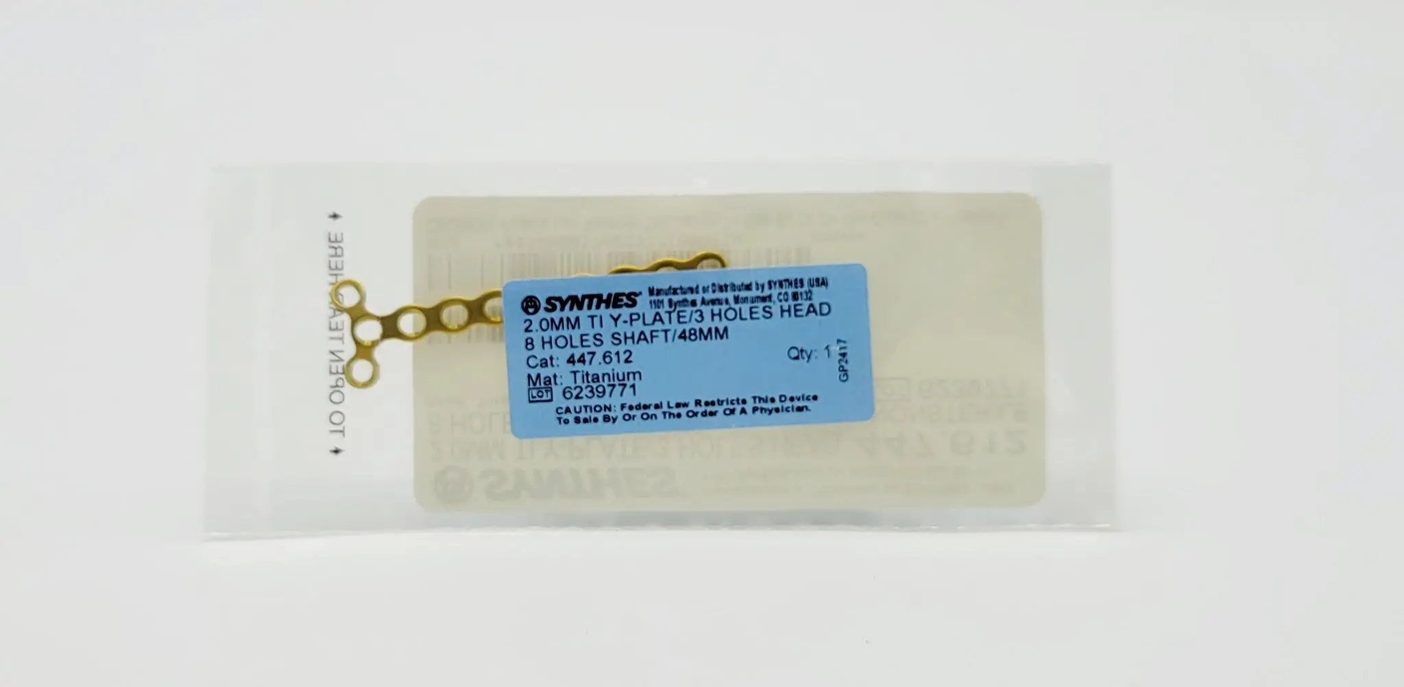 Synthes 447.612 2.0mm TI Y-Plate 3 Holes Head 8 Holes Shaft 48mm - Image 3