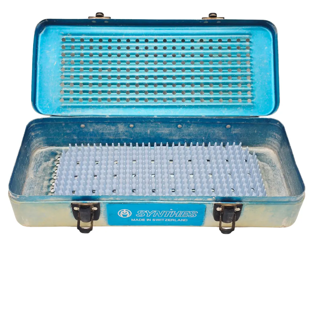 Synthes Blue Sterilization Tray 12x5x2.5 Perforated Autoclave Case Switzerland