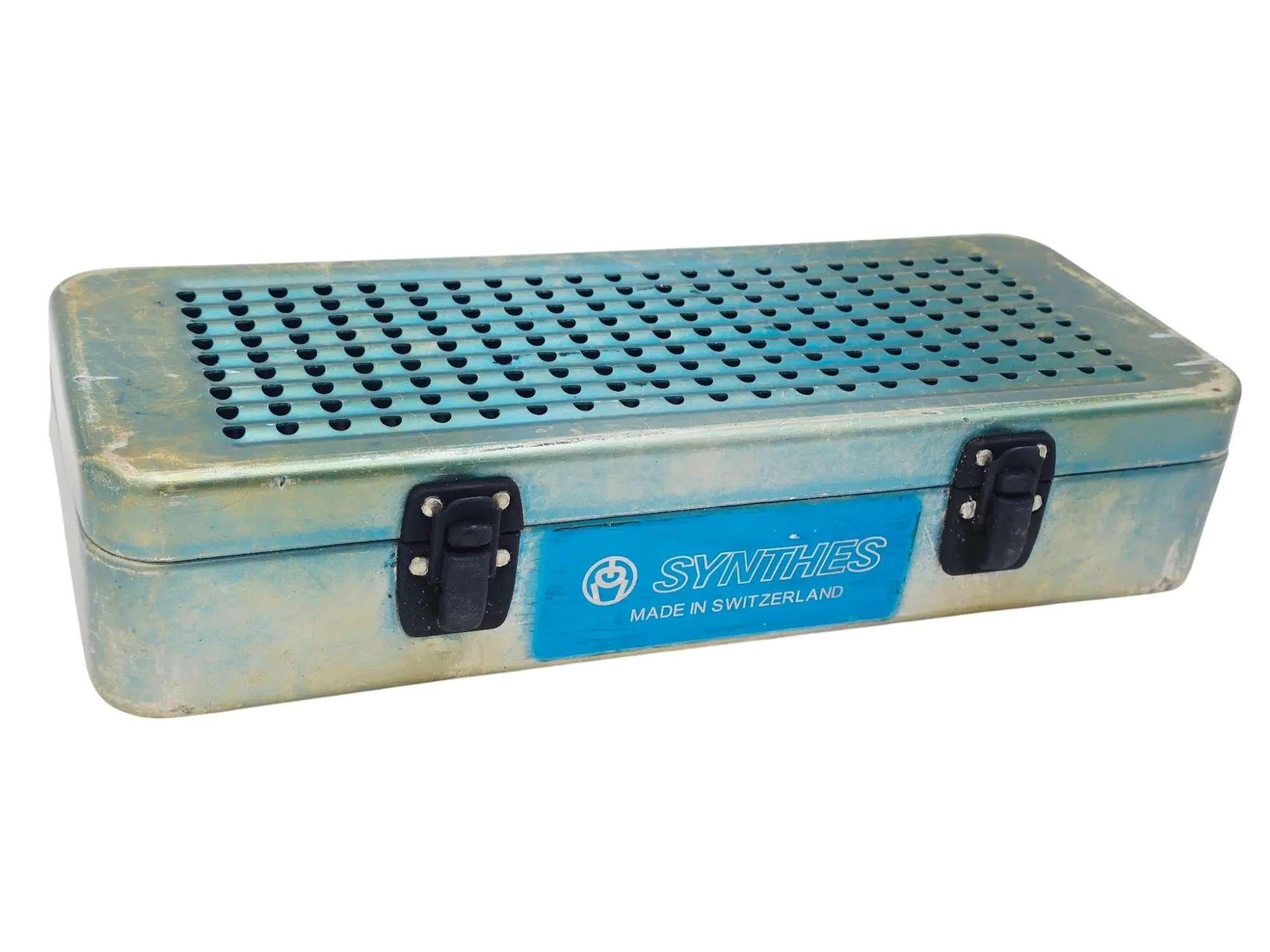 Synthes Blue Sterilization Tray 12x5x2.5 Perforated Autoclave Case Switzerland - Image 2