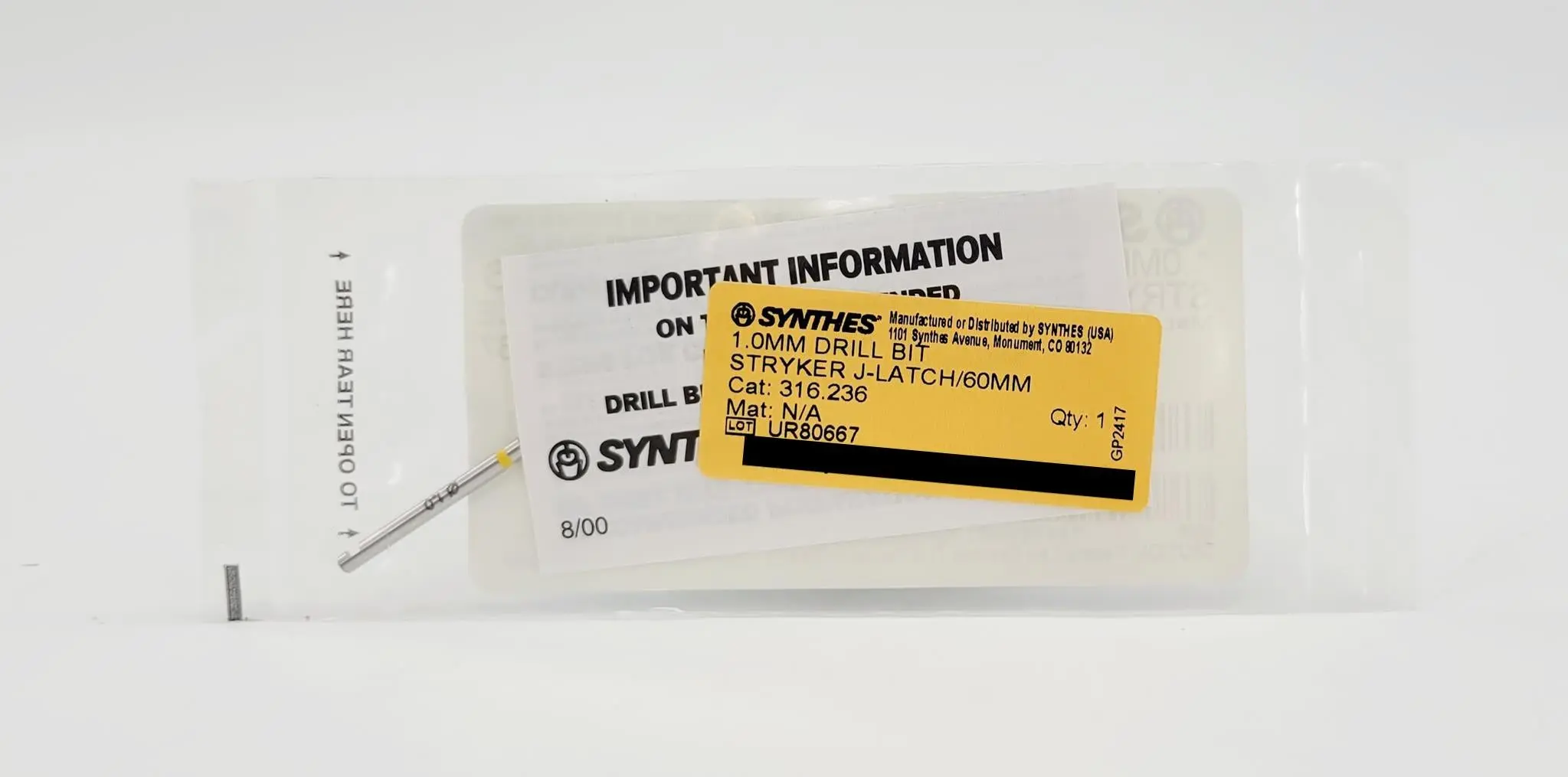 Synthes drill bit 316.236 Drill Bit w/ Stryker J-Latch 2-1/4" - Image 2