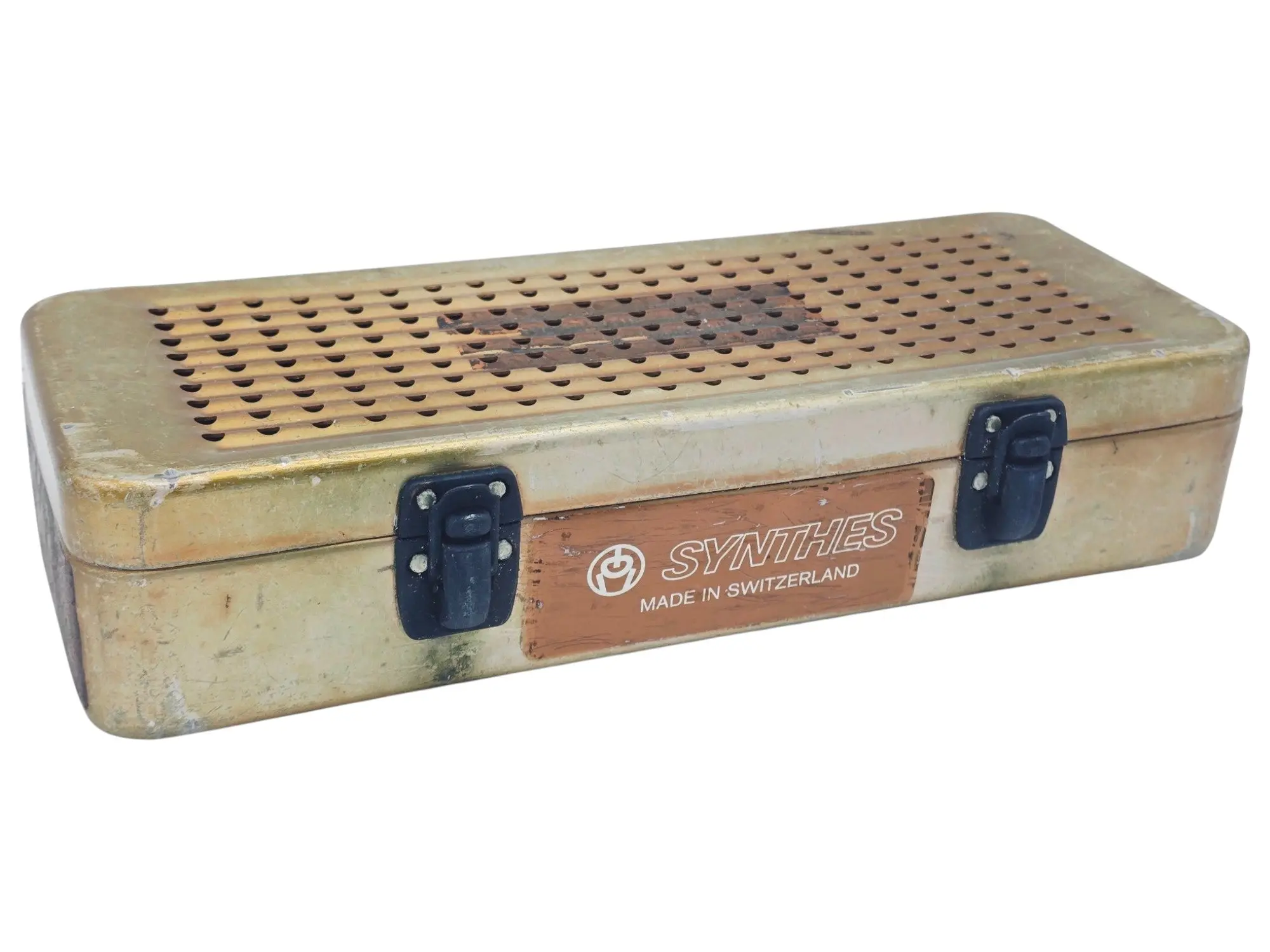 Synthes Gold Sterilization Tray 12x5x2.5 Perforated Autoclave Case Switzerland - Image 2