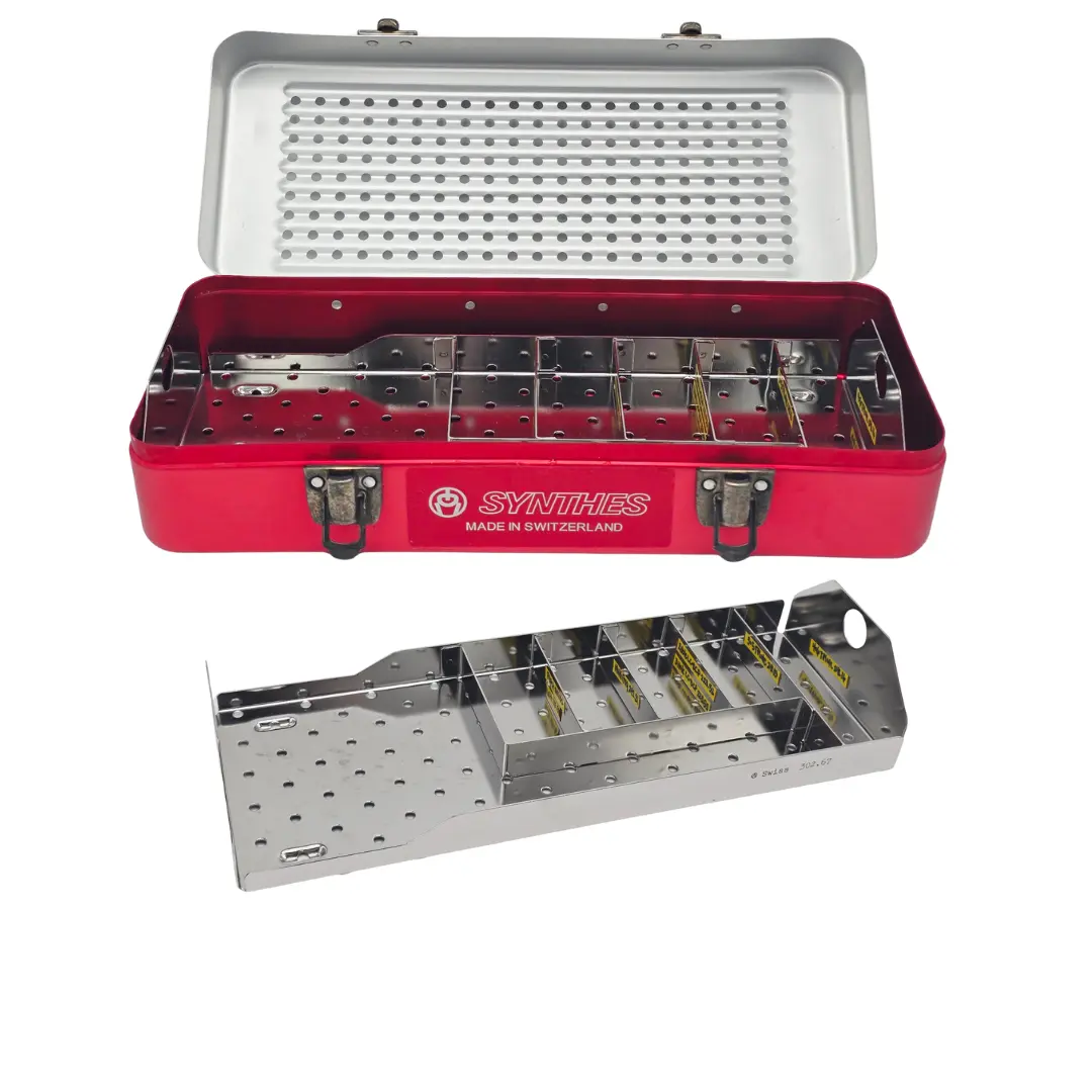 Synthes Grey/Red Sterilization Tray 12x5x3 Perforated Autoclave Inner Tray